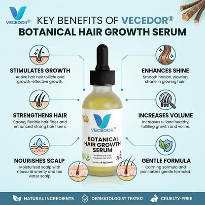 VECEDOR Botanical Hair Growth Serum– Nourishing Scalp Treatment for Thicker, Stronger & Healthier Hair  2 fl oz