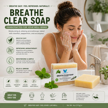 VECEDOR Breathe Clear Soap – Eucalyptus & Peppermint Bar for Respiratory Support, Deep Cleansing & Refreshing Aromatherapy, 4oz