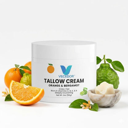 VECEDOR Tallow Cream Orange & Bergamot – Natural Face & Body Moisturizer for Dry Skin, Nourishing & Hydrating Balm, 2oz