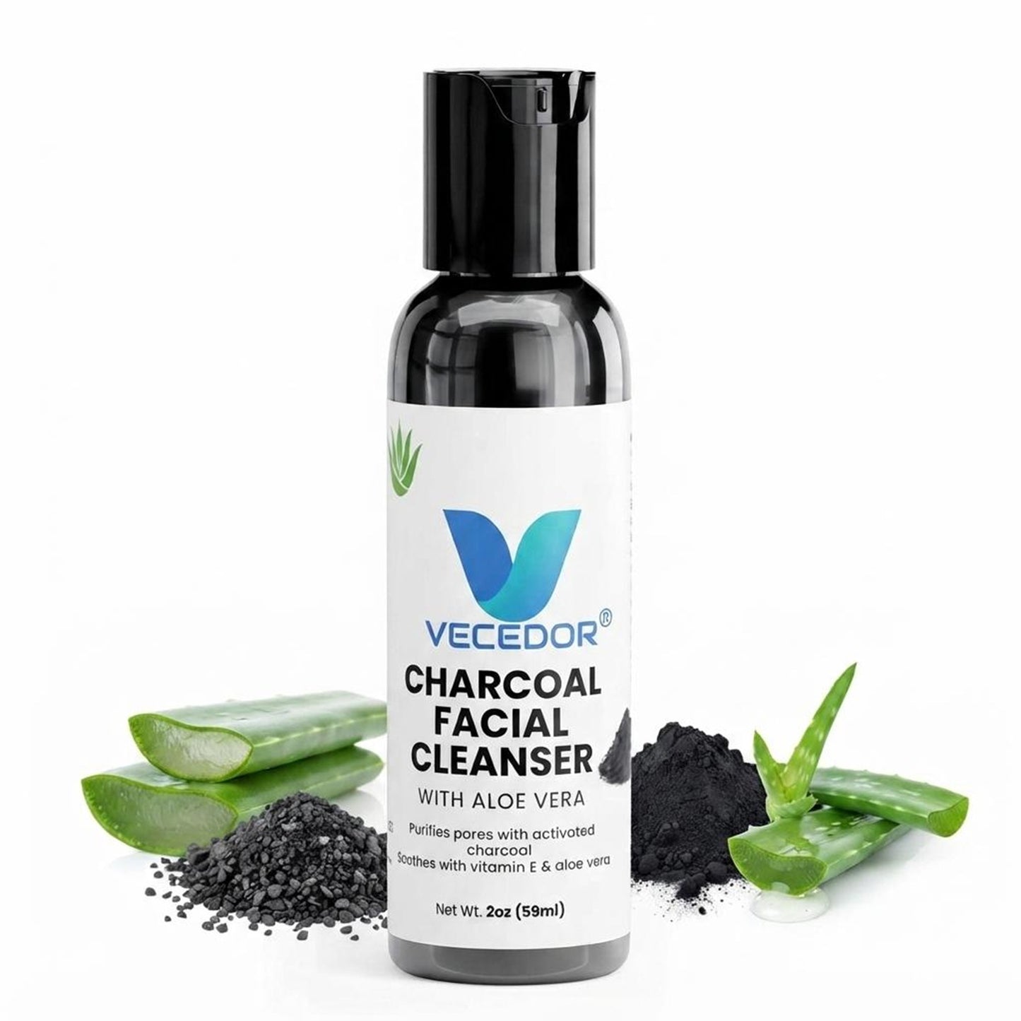 VECEDOR Charcoal Facial Cleanser – Deep Cleansing Face Wash for Oily & Acne-Prone Skin – Removes Impurities, Detoxifies & Unclogs Pores, 4oz