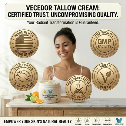 VECEDOR Tallow Cream Orange & Bergamot – Natural Face & Body Moisturizer for Dry Skin, Nourishing & Hydrating Balm, 2oz