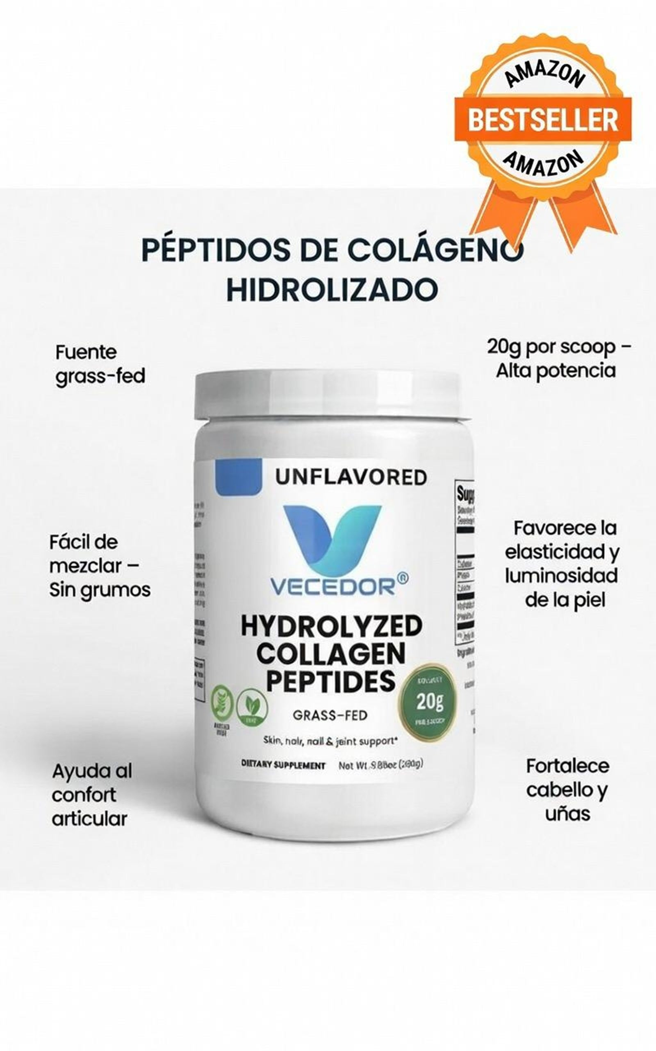 VECEDOR Grass-Fed Collagen Peptides Powder (Unflavored)