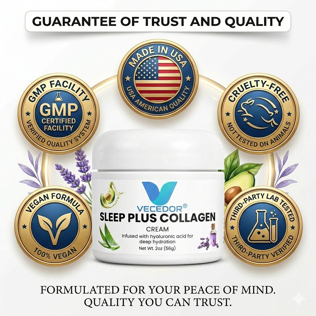 VECEDOR Sleep Plus Collagen Cream – Night Moisturizer with Collagen & Hyaluronic Acid for Hydration, Firming & Anti-Aging, 2oz