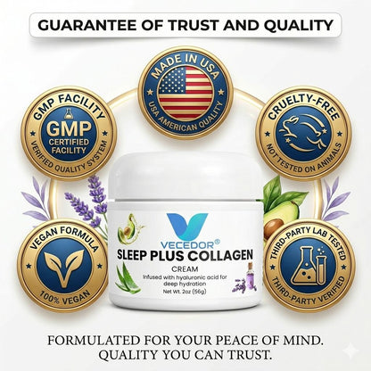 VECEDOR Sleep Plus Collagen Cream – Night Moisturizer with Collagen & Hyaluronic Acid for Hydration, Firming & Anti-Aging, 2oz
