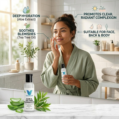 VECEDOR Aloe & Tea Tree Radiance Gel – Soothing Face Gel for Acne-Prone & Sensitive Skin – Hydrating, Brightening & Anti-Inflammatory, 2oz