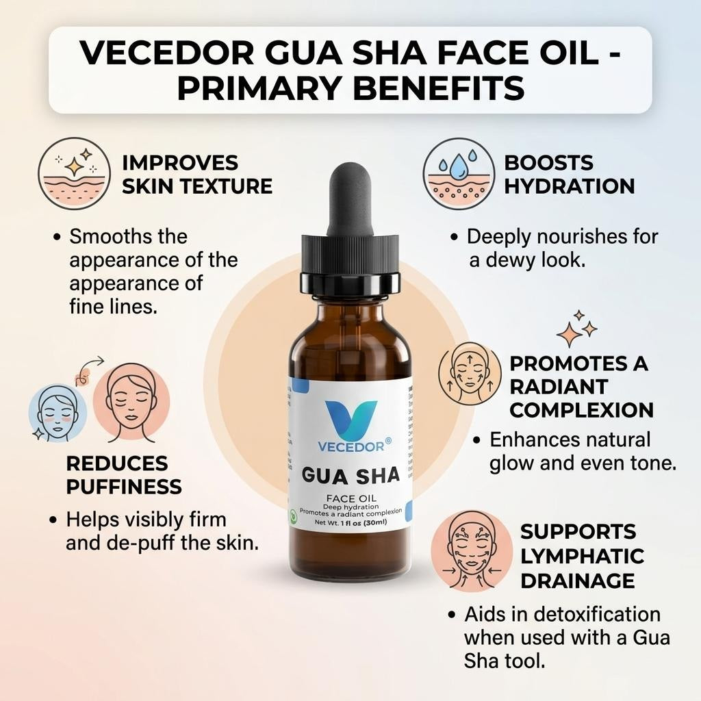 VECEDOR Gua Sha Face Oil  – Hydrating, Nourishing & Radiance-Boosting Facial Oil for Massage & Glow 1 fl oz