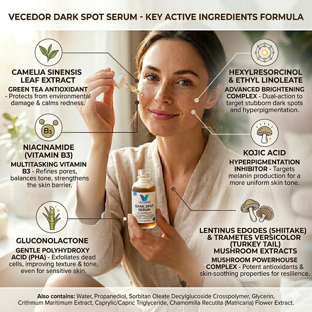 VECEDOR Dark Spot Serum for Normal Skin – Brightening, Even Tone & Hyperpigmentation Treatment, 1 fl oz