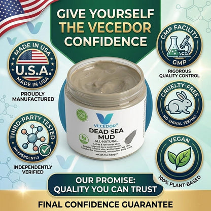 VECEDOR Dead Sea Mud for Face & Body, Natural Mineral-Rich Mask for Deep Pore Cleansing and Oil Control, 7oz