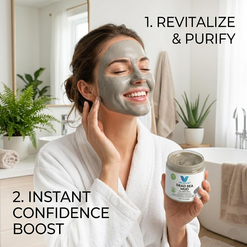 VECEDOR Dead Sea Mud for Face & Body, Natural Mineral-Rich Mask for Deep Pore Cleansing and Oil Control, 7oz