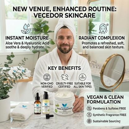 VECEDOR Skin Hydration Cream – Daily Face & Body Moisturizer with Hyaluronic Acid for Dry & Sensitive Skin, 2oz