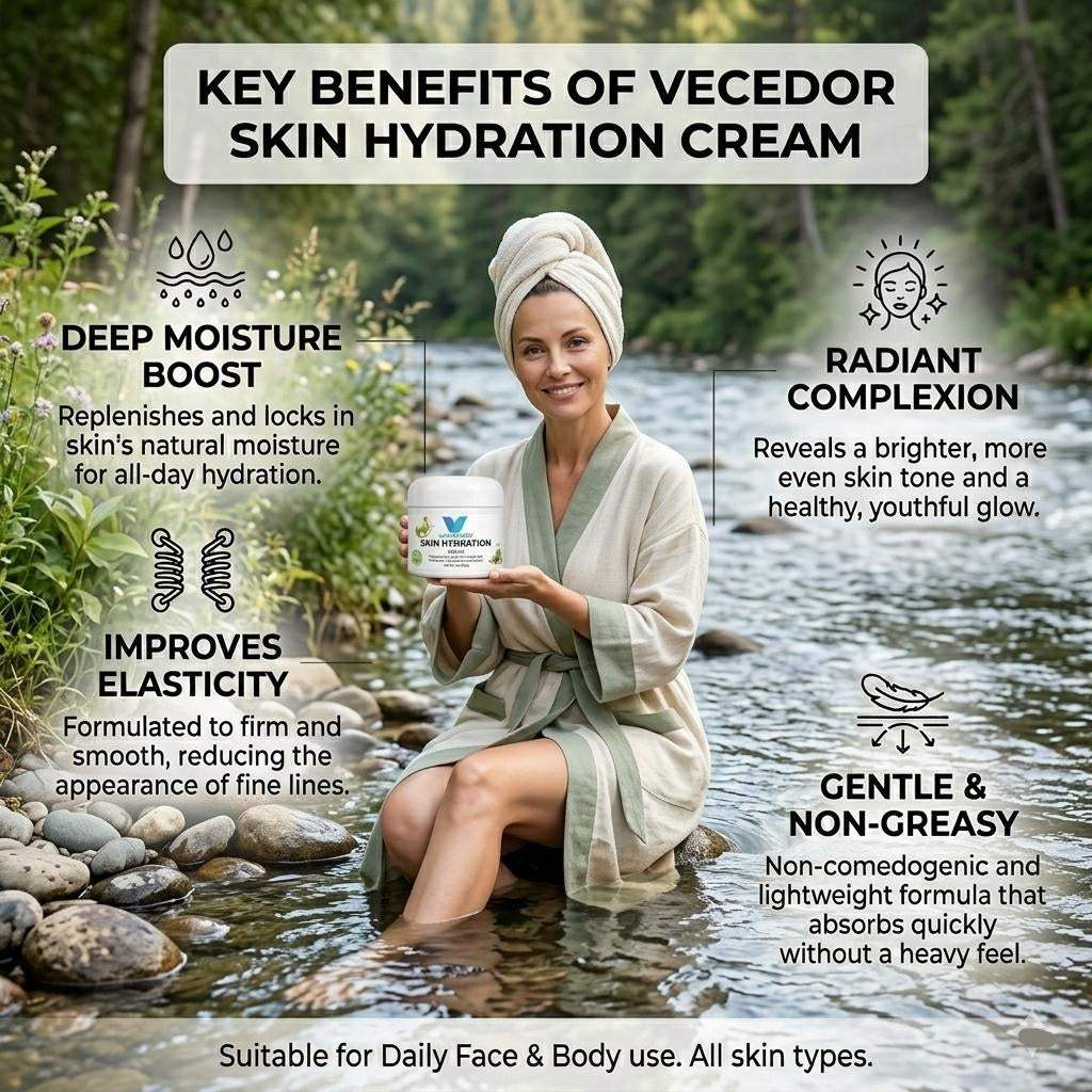 VECEDOR Skin Hydration Cream – Daily Face & Body Moisturizer with Hyaluronic Acid for Dry & Sensitive Skin, 2oz