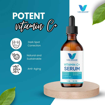 VECEDOR Organic Vitamin C Serum with Hyaluronic Acid and Centella Asiatica for Hydrated Skin and Wrinkle Reduction 1 fl oz