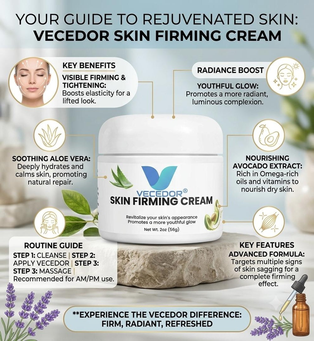VECEDOR Skin Firming Cream – Anti-Aging Face & Body Moisturizer with Collagen & Elastin for Tightening and Smoothing, 2oz