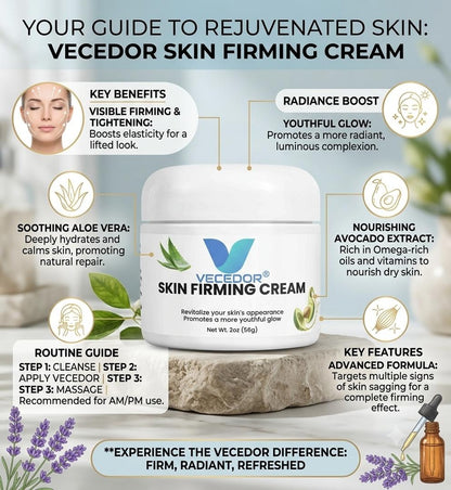 VECEDOR Skin Firming Cream – Anti-Aging Face & Body Moisturizer with Collagen & Elastin for Tightening and Smoothing, 2oz
