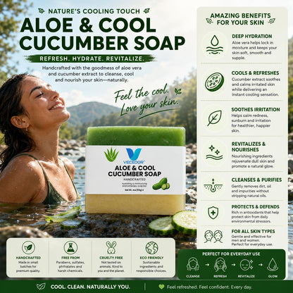 VECEDOR Aloe & Cool Cucumber Soap, Refreshing and Hydrating Face & Body Bar, 4 oz