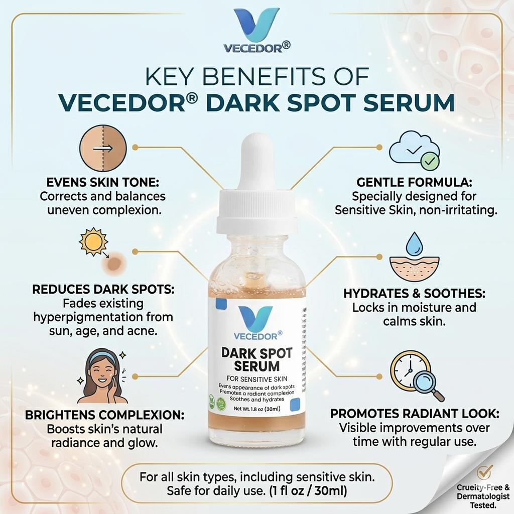 VECEDOR Dark Spot Serum for Sensitive Skin – Brightening, Even Tone & Hyperpigmentation Treatment, 1 fl oz