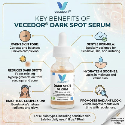 VECEDOR Dark Spot Serum for Sensitive Skin – Brightening, Even Tone & Hyperpigmentation Treatment, 1 fl oz