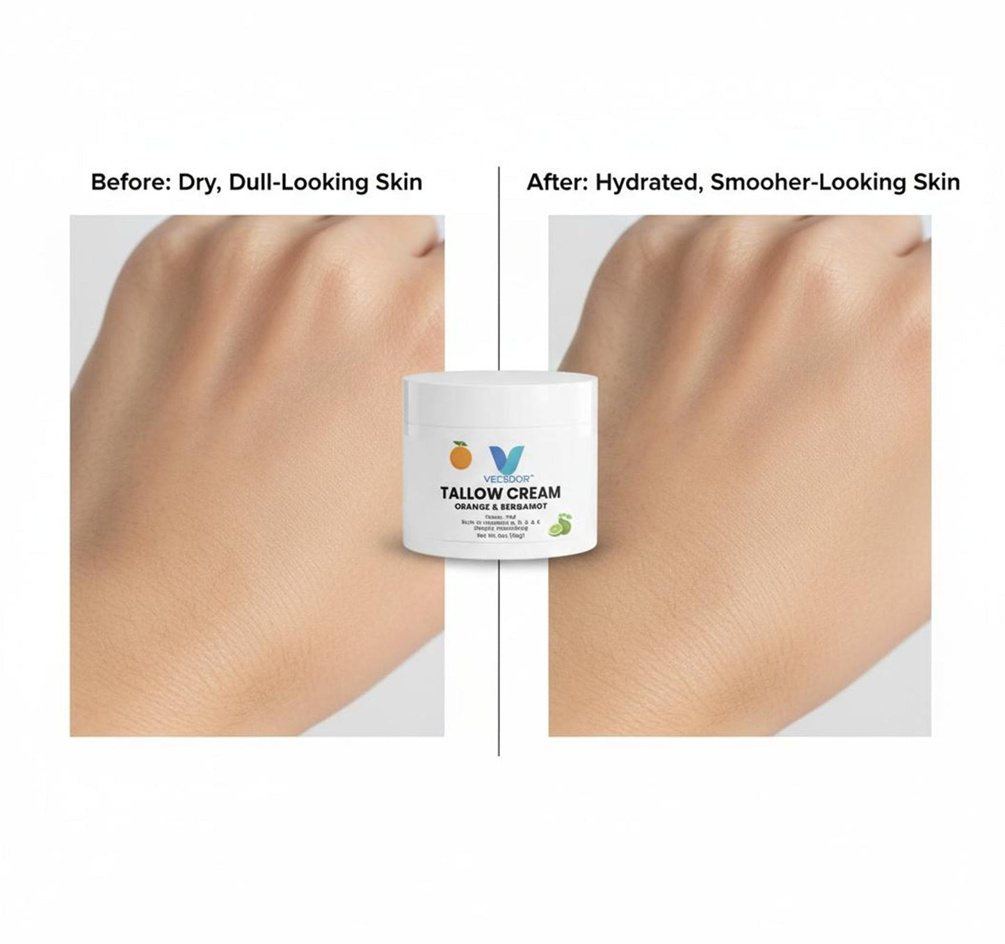 VECEDOR Tallow Cream Orange & Bergamot – Natural Face & Body Moisturizer for Dry Skin, Nourishing & Hydrating Balm, 2oz VECEDOR