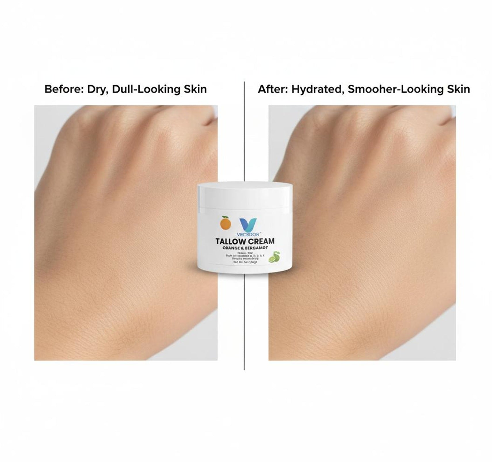 VECEDOR Tallow Cream Orange & Bergamot – Natural Face & Body Moisturizer for Dry Skin, Nourishing & Hydrating Balm, 2oz VECEDOR