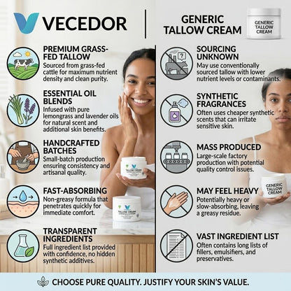 VECEDOR Tallow Cream Lemongrass & Lavender – Natural Face & Body Moisturizer for Dry Skin, Nourishing & Hydrating Balm, 2oz
