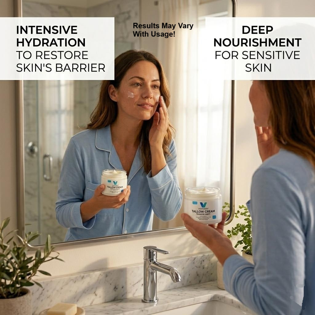 VECEDOR Tallow Cream Peaceful Night – Nourishing Night Cream for Dry & Sensitive Skin – Natural Moisturizing & Skin Repair, 2oz