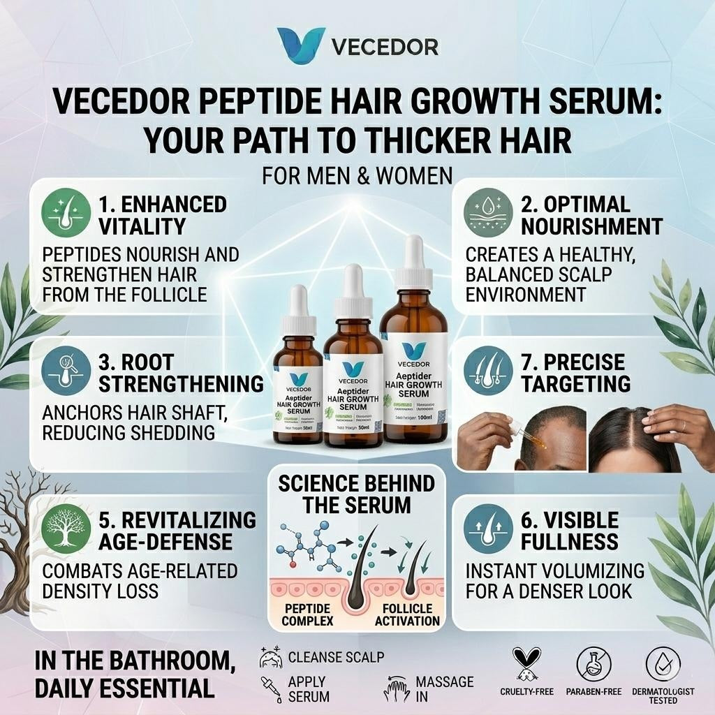 VECEDOR Peptide Hair Growth Serum – Strengthening & Nourishing Scalp Treatment for Thicker, Fuller Hair 1 fl oz