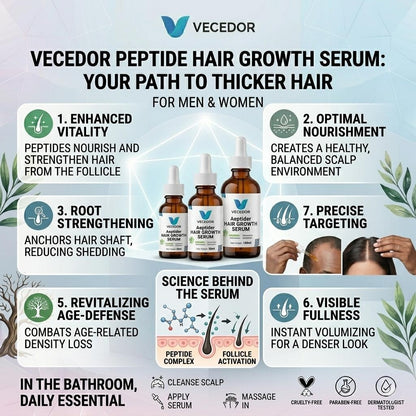 VECEDOR Peptide Hair Growth Serum – Strengthening & Nourishing Scalp Treatment for Thicker, Fuller Hair 1 fl oz