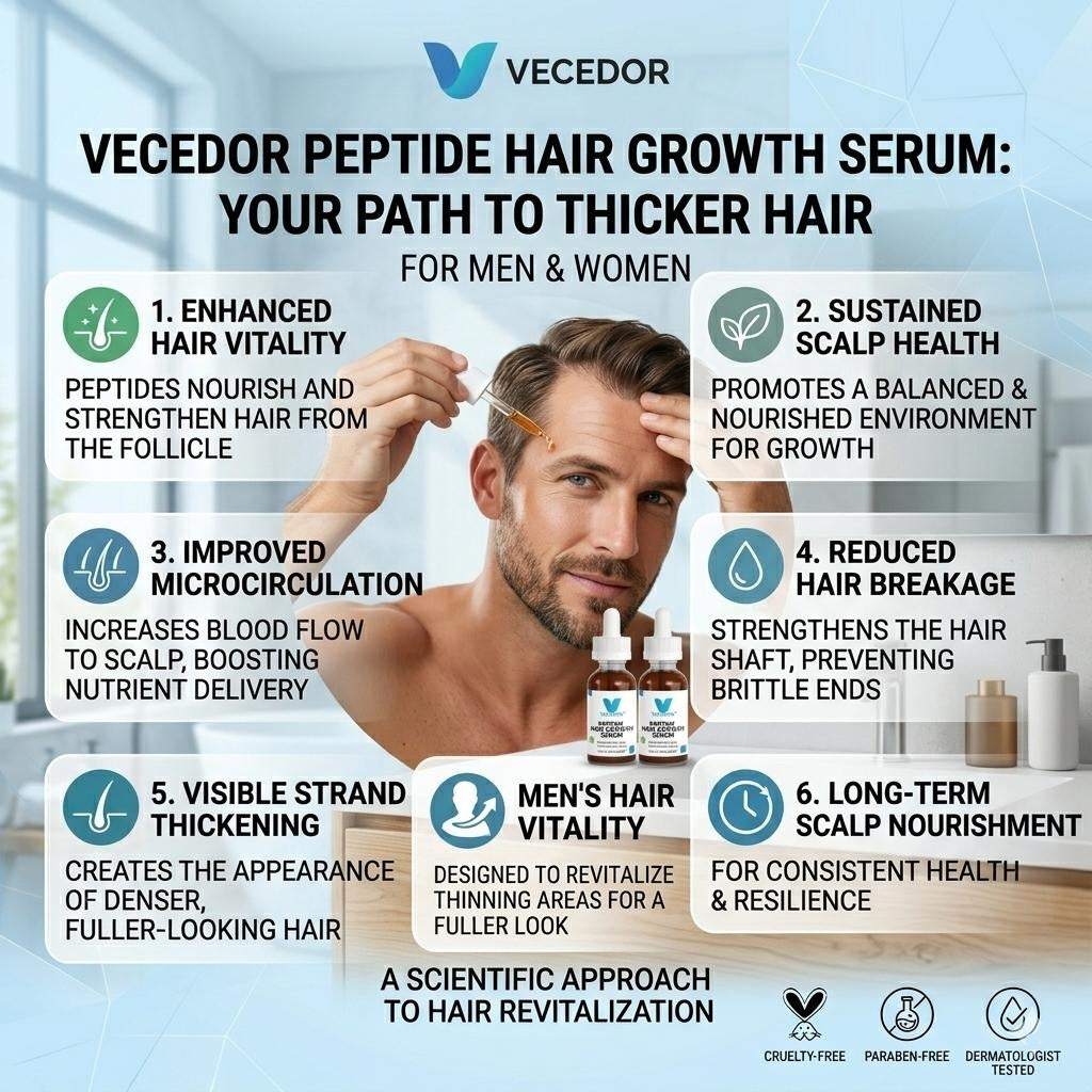 VECEDOR Peptide Hair Growth Serum – Strengthening & Nourishing Scalp Treatment for Thicker, Fuller Hair 1 fl oz