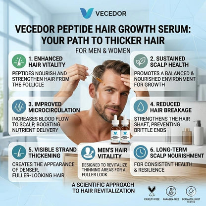 VECEDOR Peptide Hair Growth Serum – Strengthening & Nourishing Scalp Treatment for Thicker, Fuller Hair 1 fl oz