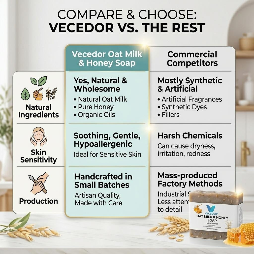 VECEDOR Oat Milk & Honey Soap – Gentle Moisturizing Bar for Dry & Sensitive Skin – Nourishing, Soothing & Hydrating, 4oz