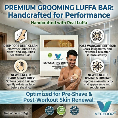VECEDOR Exfoliating Luffa Bar – Natural Loofah Soap for Deep Cleansing & Smooth, Glowing Skin – Gentle Body Scrub, 4oz