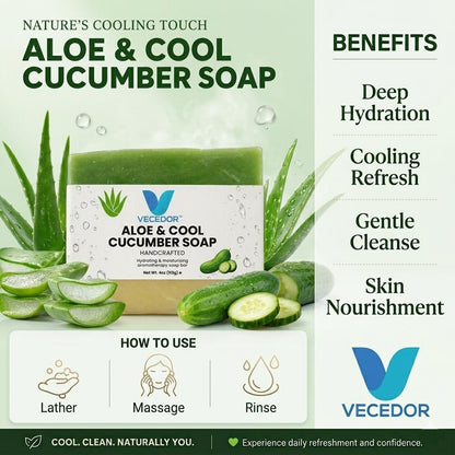 VECEDOR Aloe & Cool Cucumber Soap, Refreshing and Hydrating Face & Body Bar, 4 oz