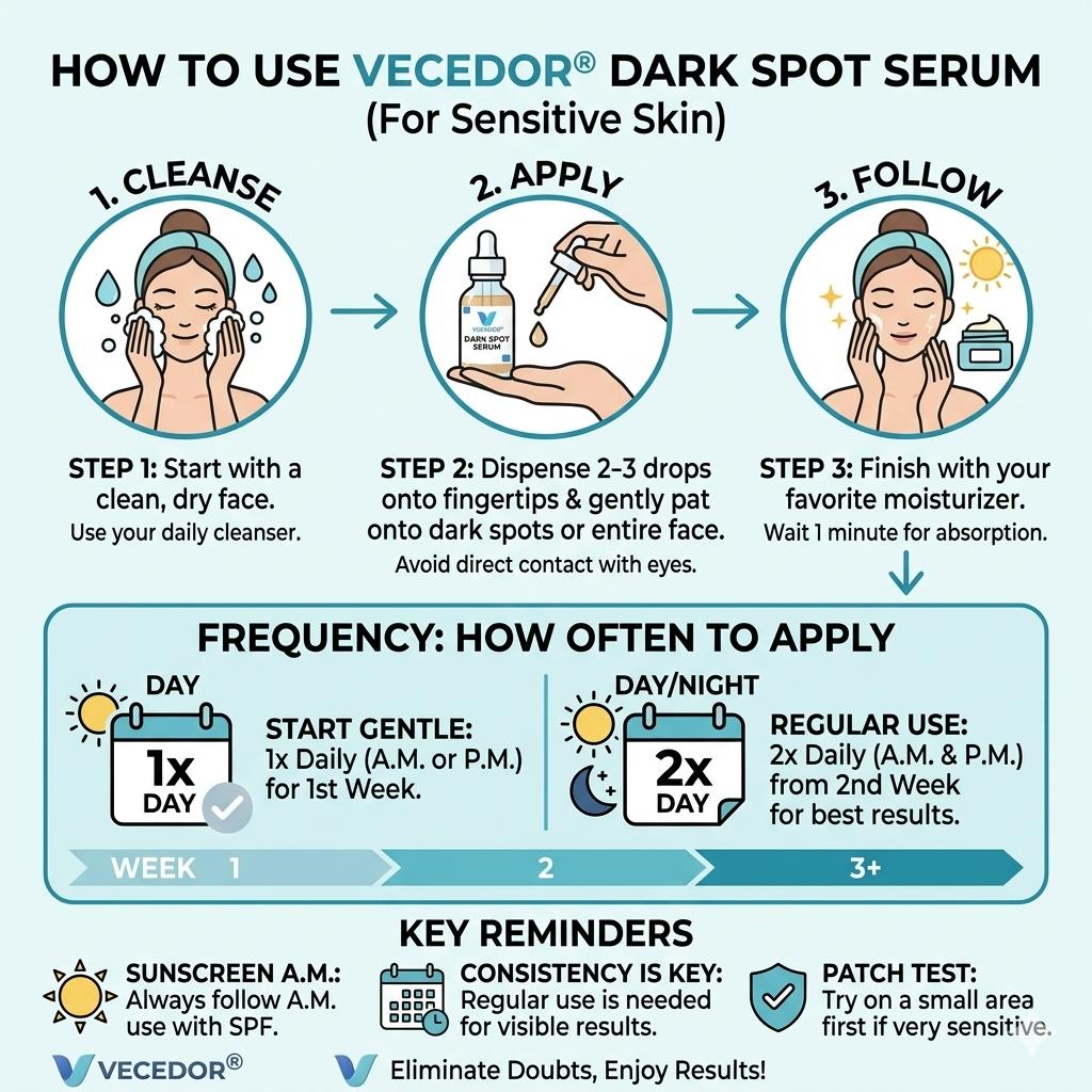 VECEDOR Dark Spot Serum for Sensitive Skin – Brightening, Even Tone & Hyperpigmentation Treatment, 1 fl oz