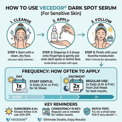 VECEDOR Dark Spot Serum for Sensitive Skin – Brightening, Even Tone & Hyperpigmentation Treatment, 1 fl oz