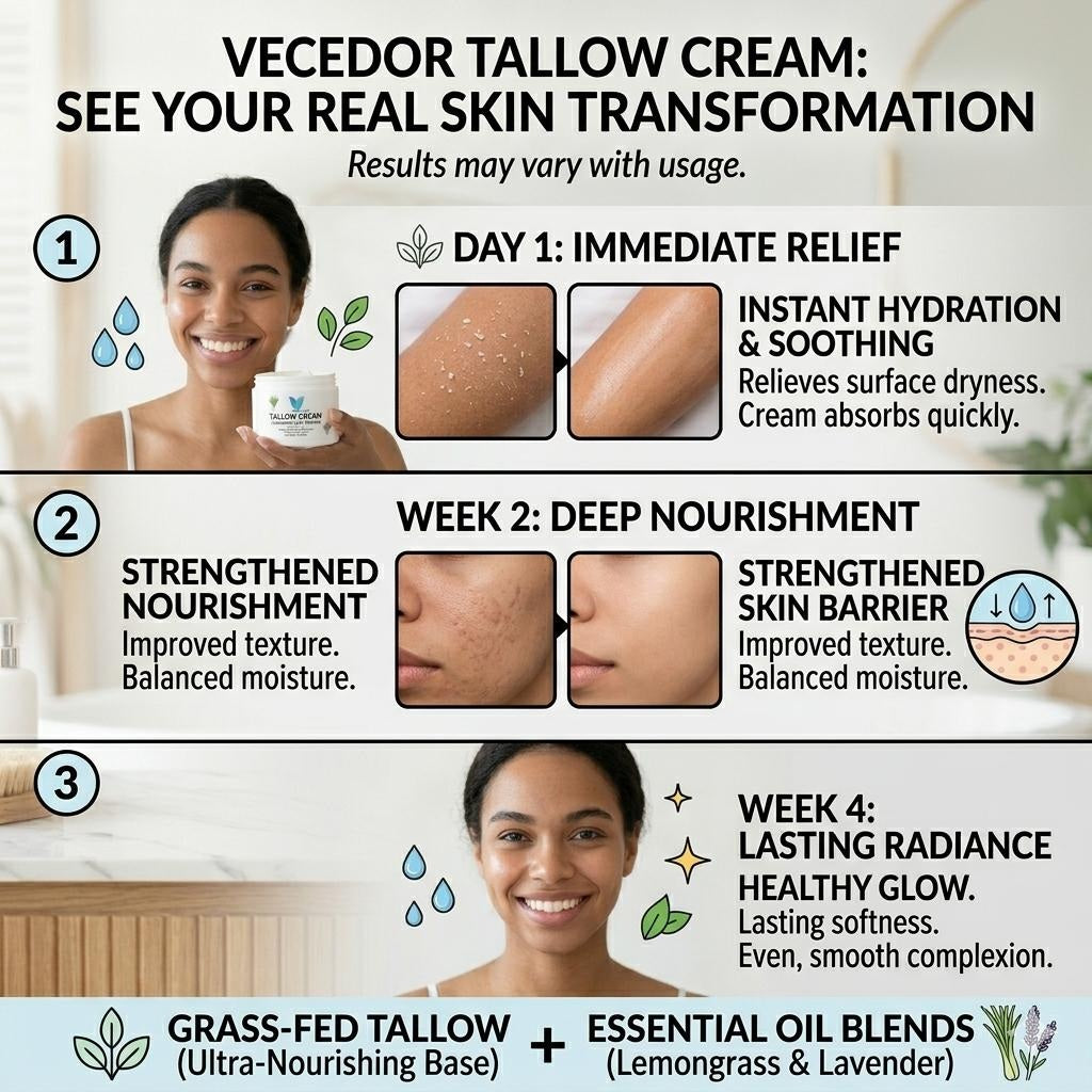 VECEDOR Tallow Cream Lemongrass & Lavender – Natural Face & Body Moisturizer for Dry Skin, Nourishing & Hydrating Balm, 2oz
