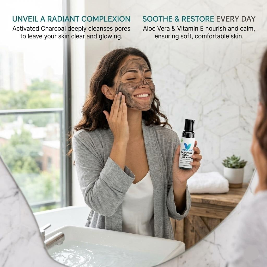VECEDOR Charcoal Facial Cleanser – Deep Cleansing Face Wash for Oily & Acne-Prone Skin – Removes Impurities, Detoxifies & Unclogs Pores, 4oz