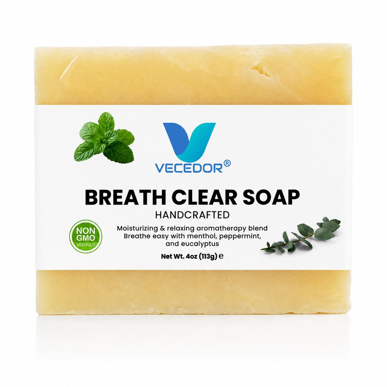 VECEDOR Breathe Clear Soap – Eucalyptus & Peppermint Bar for Respiratory Support, Deep Cleansing & Refreshing Aromatherapy, 4oz