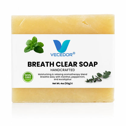 VECEDOR Breathe Clear Soap – Eucalyptus & Peppermint Bar for Respiratory Support, Deep Cleansing & Refreshing Aromatherapy, 4oz