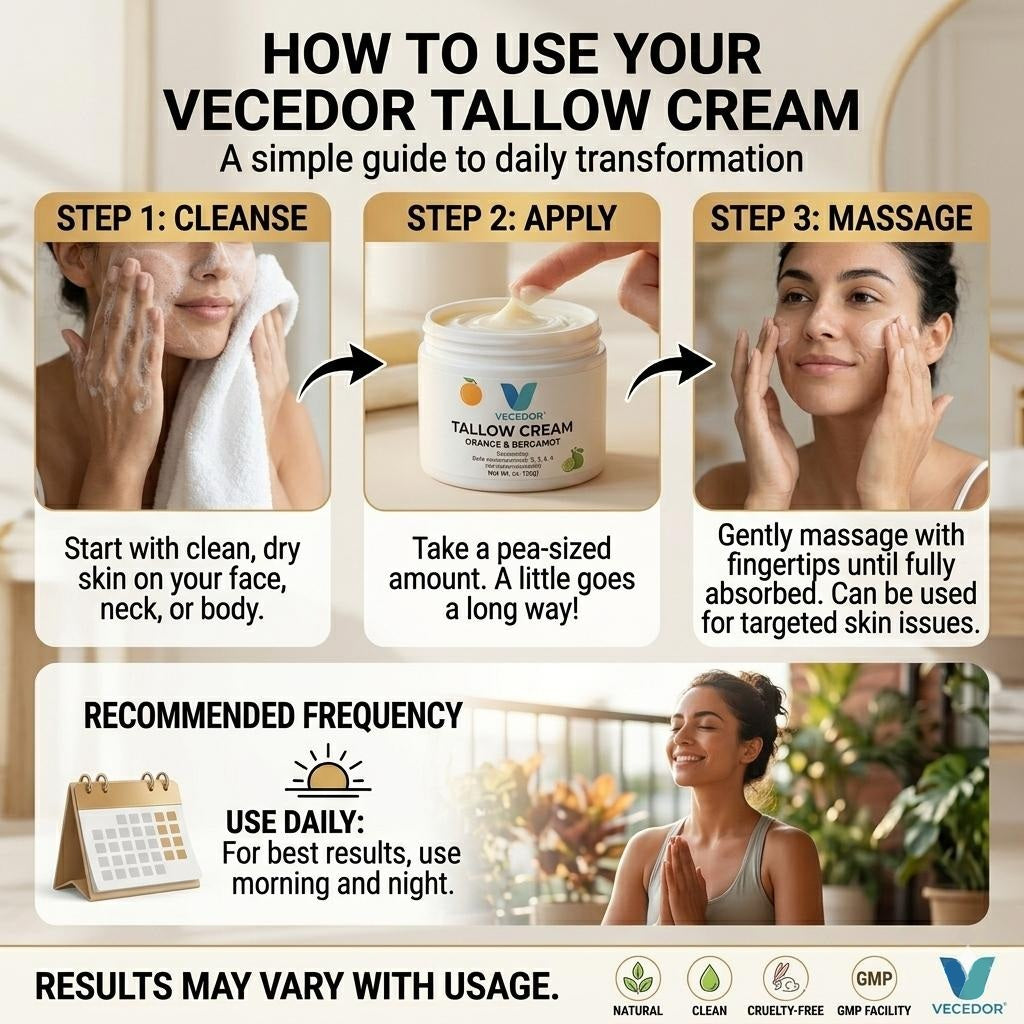 VECEDOR Tallow Cream Orange & Bergamot – Natural Face & Body Moisturizer for Dry Skin, Nourishing & Hydrating Balm, 2oz