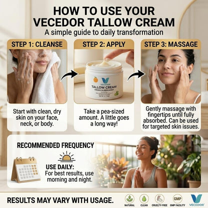 VECEDOR Tallow Cream Orange & Bergamot – Natural Face & Body Moisturizer for Dry Skin, Nourishing & Hydrating Balm, 2oz