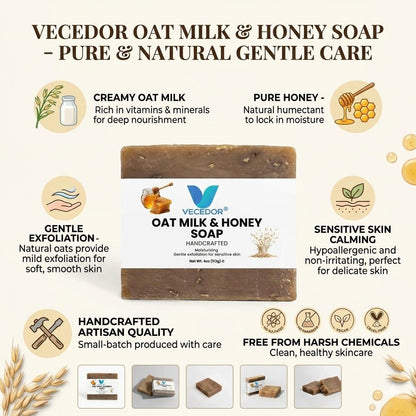 VECEDOR Oat Milk & Honey Soap – Gentle Moisturizing Bar for Dry & Sensitive Skin – Nourishing, Soothing & Hydrating, 4oz