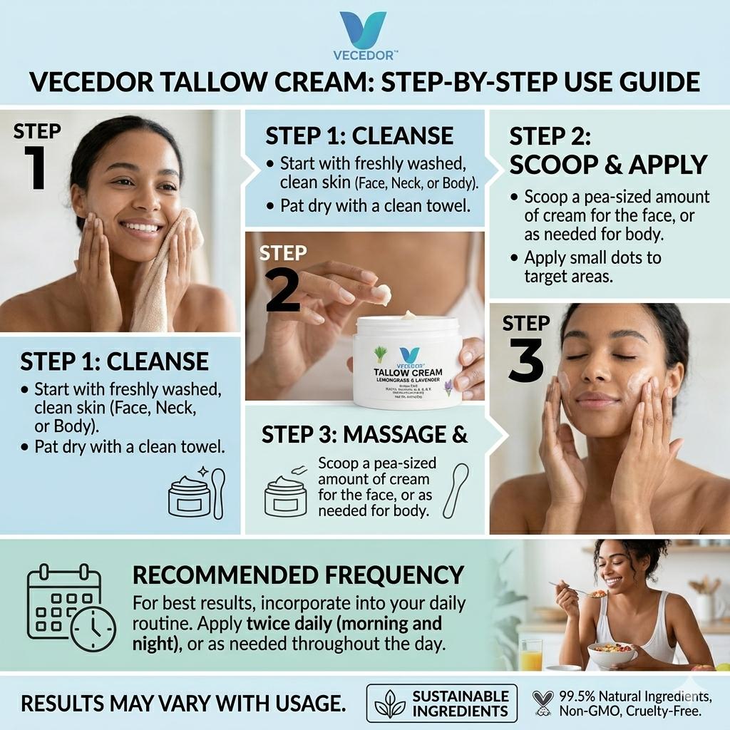 VECEDOR Tallow Cream Lemongrass & Lavender – Natural Face & Body Moisturizer for Dry Skin, Nourishing & Hydrating Balm, 2oz