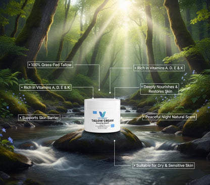 VECEDOR Tallow Cream Peaceful Night – Nourishing Night Cream for Dry & Sensitive Skin – Natural Moisturizing & Skin Repair, 2oz VECEDOR