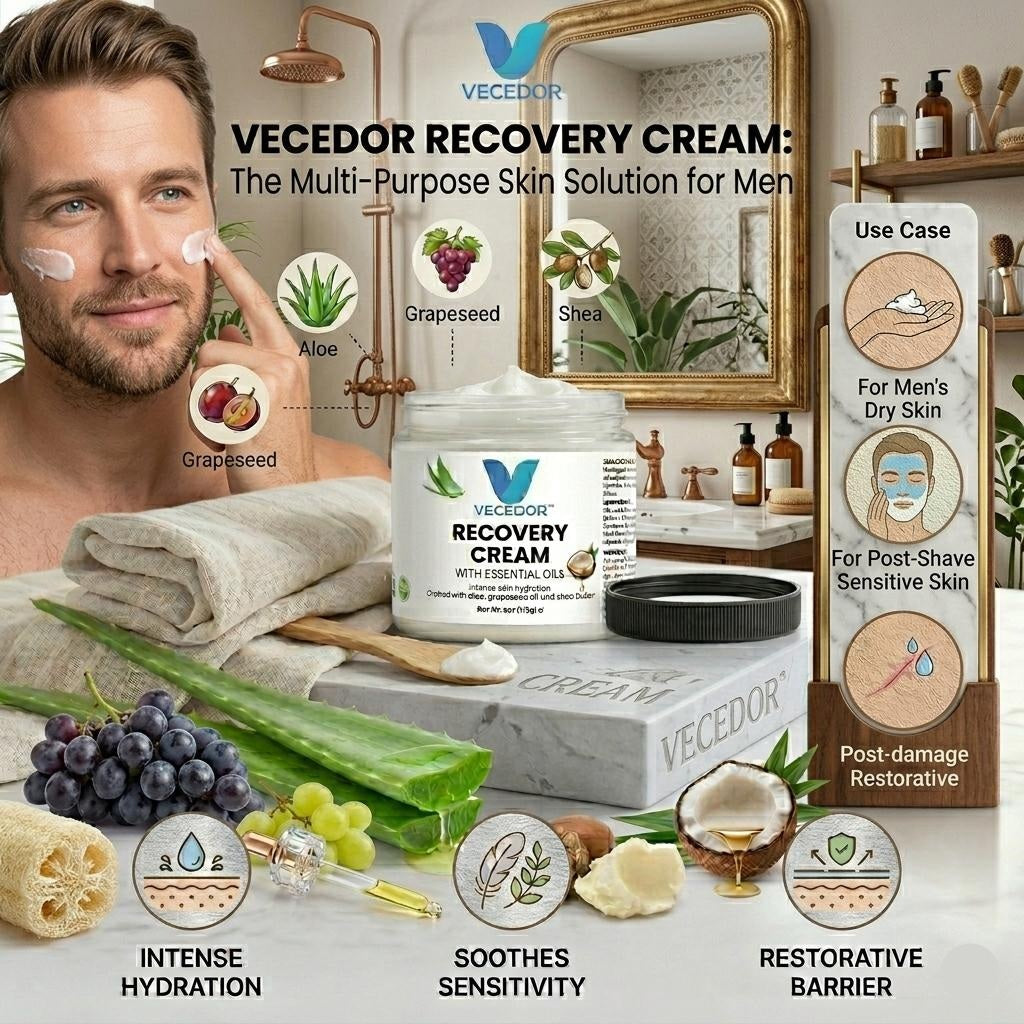 VECEDOR Recovery Cream – Restorative Face & Body Moisturizer for Dry, Sensitive & Damaged Skin – Hydrating & Healing Cream, 2oz