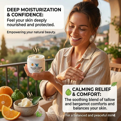 VECEDOR Tallow Cream Orange & Bergamot – Natural Face & Body Moisturizer for Dry Skin, Nourishing & Hydrating Balm, 2oz