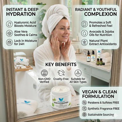 VECEDOR Skin Hydration Cream – Daily Face & Body Moisturizer with Hyaluronic Acid for Dry & Sensitive Skin, 2oz