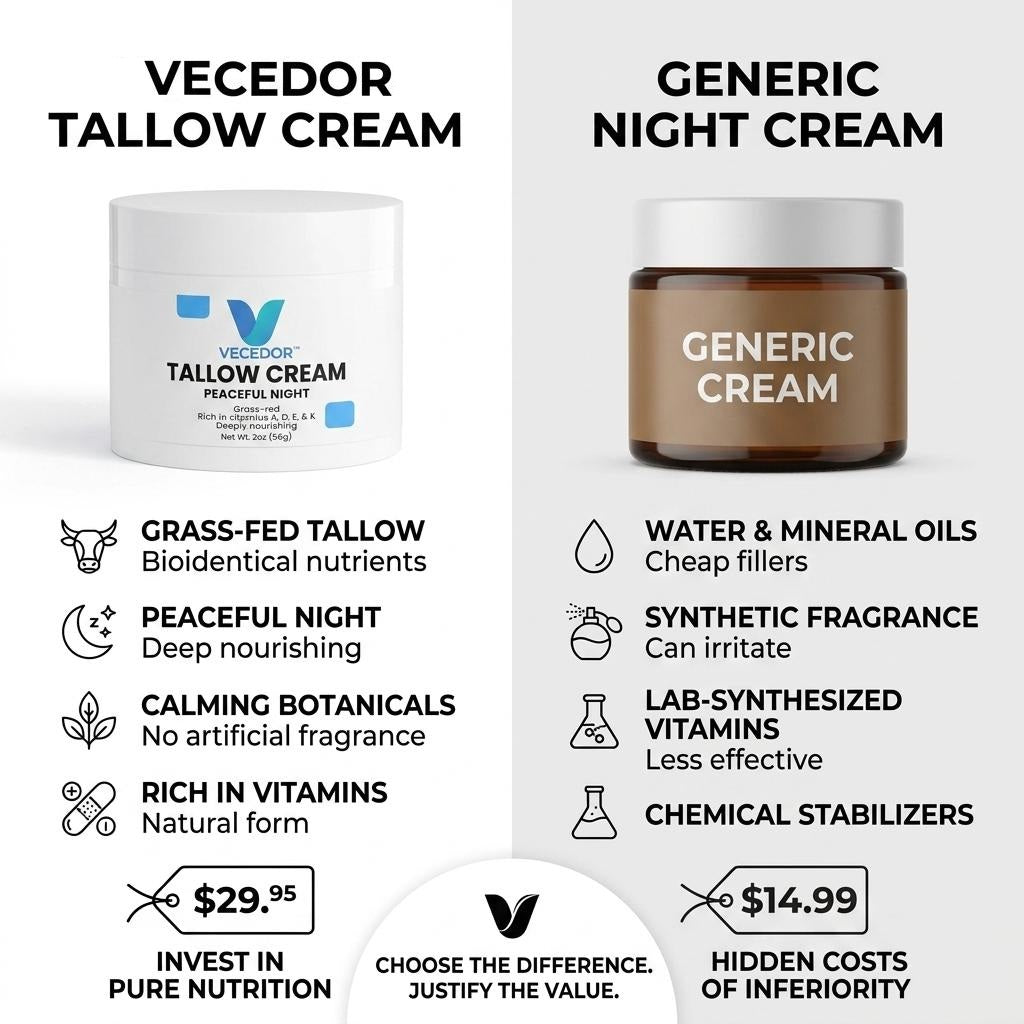 VECEDOR Tallow Cream Peaceful Night – Nourishing Night Cream for Dry & Sensitive Skin – Natural Moisturizing & Skin Repair, 2oz
