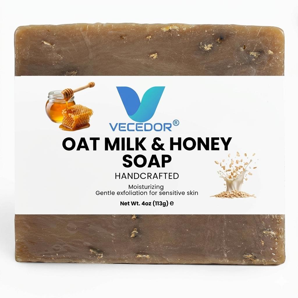 VECEDOR Oat Milk & Honey Soap – Gentle Moisturizing Bar for Dry & Sensitive Skin – Nourishing, Soothing & Hydrating, 4oz