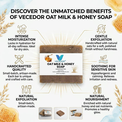 VECEDOR Oat Milk & Honey Soap – Gentle Moisturizing Bar for Dry & Sensitive Skin – Nourishing, Soothing & Hydrating, 4oz