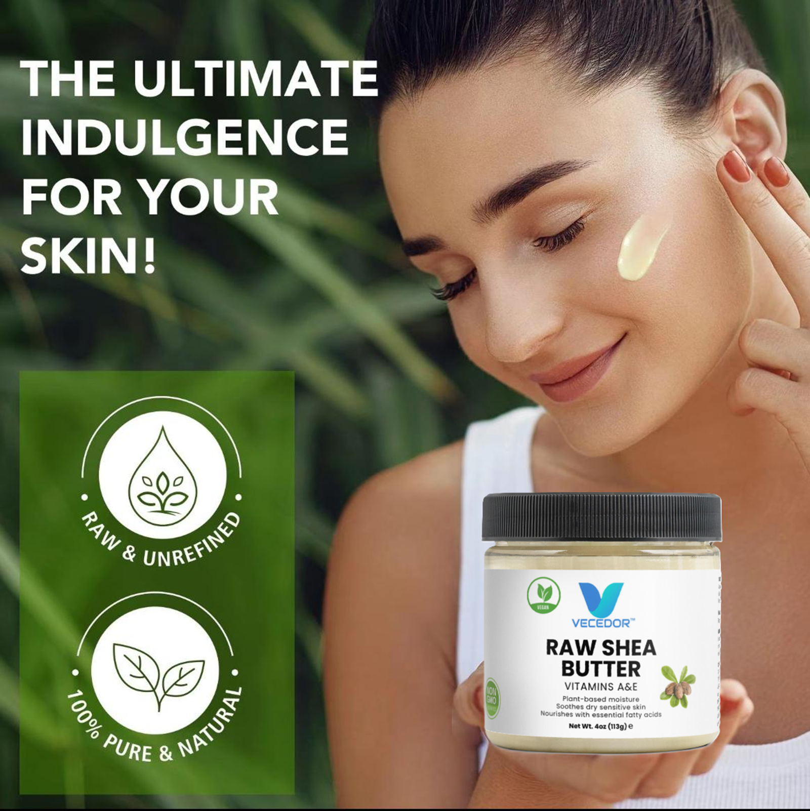 VECEDOR Raw Shea Butter – 100% Pure & Unrefined Organic Shea Butter for Skin, Hair & Body Moisturizing, 4oz